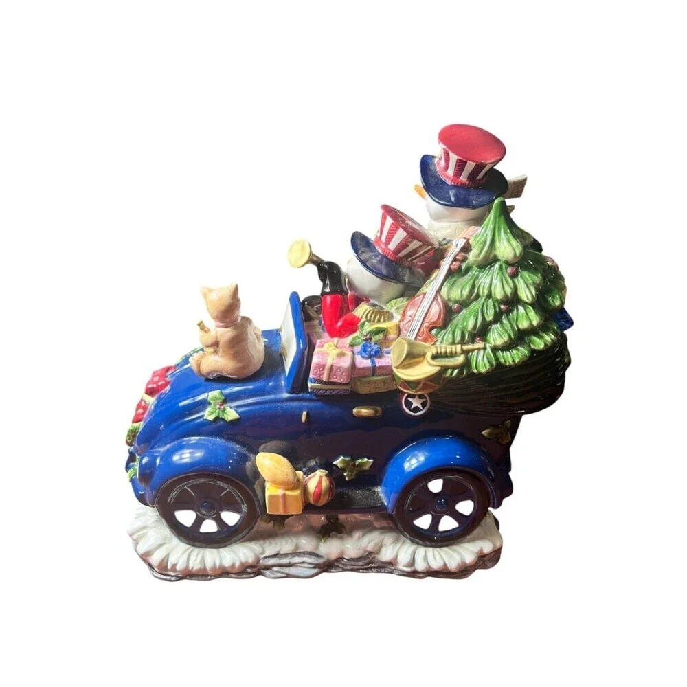 Snowman Christmas Holiday Cookie Jar in a Cart with Presents – Ceramic Seasonal